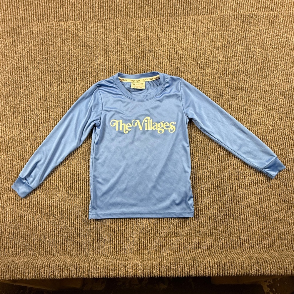 Spicy Tuna Kids Size M Performance Long Sleeve Shirt Blue The Villages Graphic